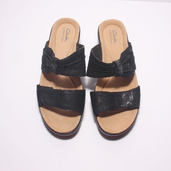 Clarks Merliah Charm Adjustable Fabric Strap Slide Wedge Size 9.5M Black - Picture 4 of 8